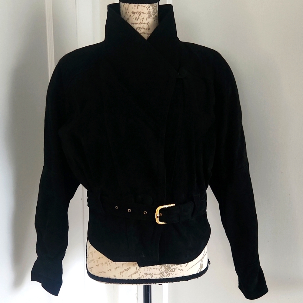 VERA PELLE VINTAGE SUEDE LEATHER CROPPED JACKET SIZE 42=10 usa